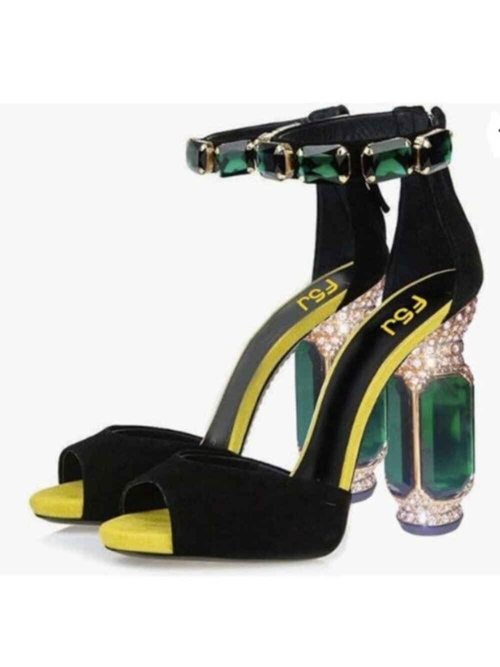 FSJ Women Open Toe Stylish Sandal Ankle Strap Chunky High Thick Heels Black